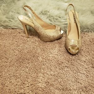 Guess Mettallic Gold Slingback Heels